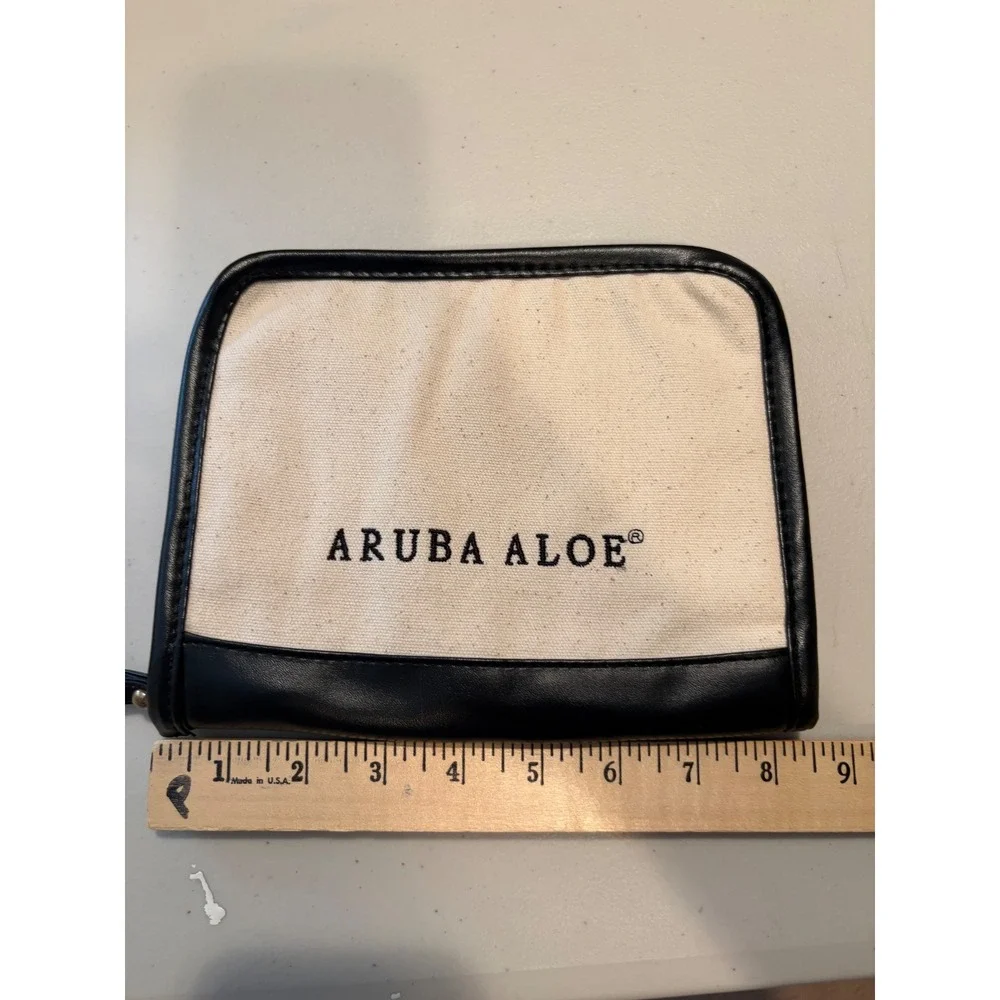 Aruba Aloe Canvas Travel Organizer Pouch Wristlet Cream Black Aloe Print